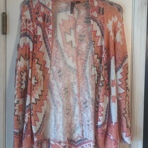 Love & Let Love Southwestern Pattern Cardigan in Orange and White Aztec